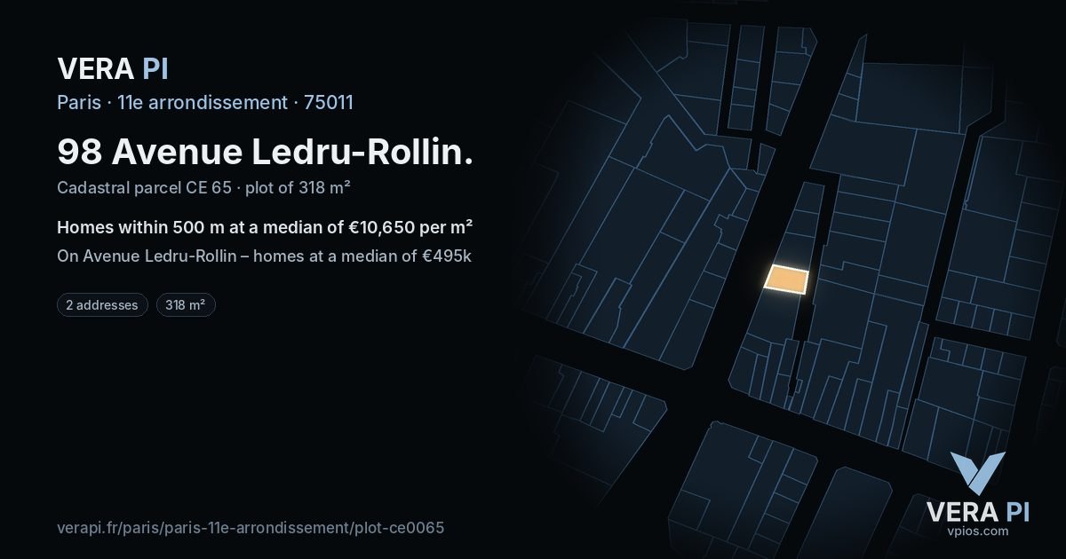 98 Avenue Ledru-Rollin, 11e arrondissement at night – the plot lit, the parcels around coloured by the prices near them