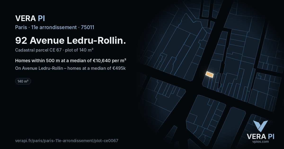 92 Avenue Ledru-Rollin, 11e arrondissement at night – the plot lit, the parcels around coloured by the prices near them