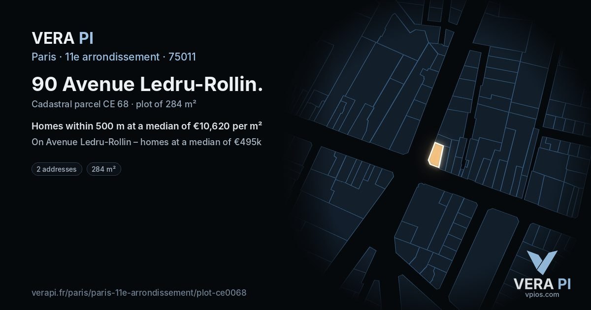 90 Avenue Ledru-Rollin, 11e arrondissement at night – the plot lit, the parcels around coloured by the prices near them