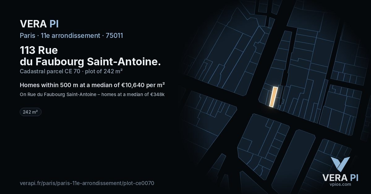 113 Rue du Faubourg Saint-Antoine, 11e arrondissement at night – the plot lit, the parcels around coloured by the prices near them
