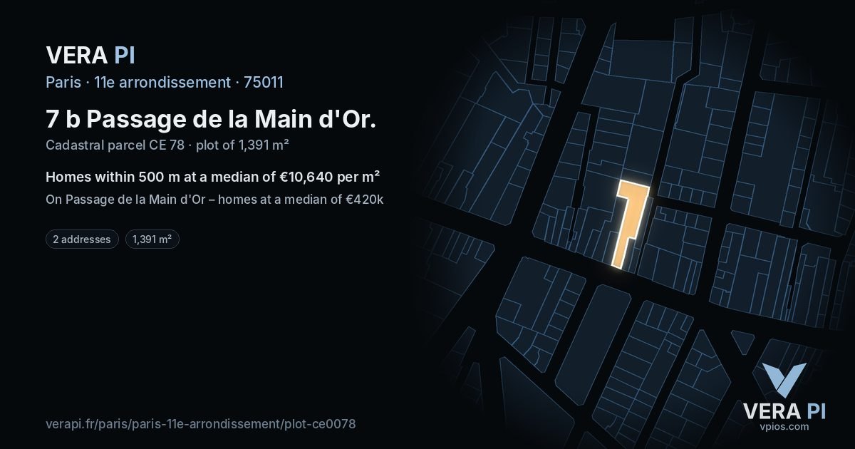 7 b Passage de la Main d'Or, 11e arrondissement at night – the plot lit, the parcels around coloured by the prices near them