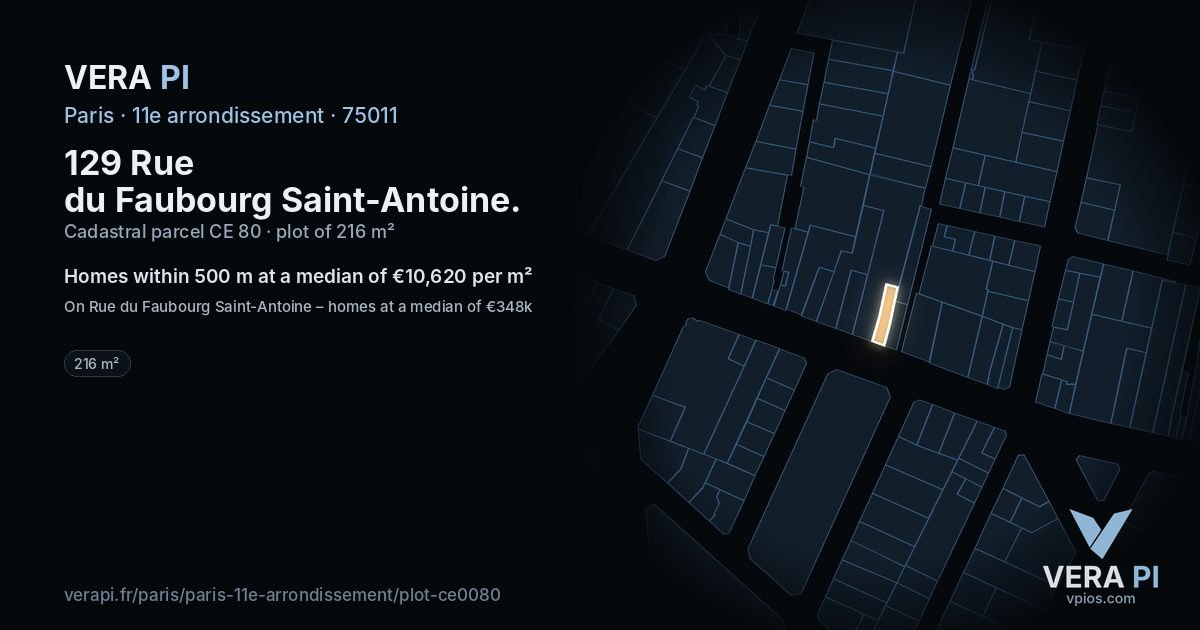 129 Rue du Faubourg Saint-Antoine, 11e arrondissement at night – the plot lit, the parcels around coloured by the prices near them