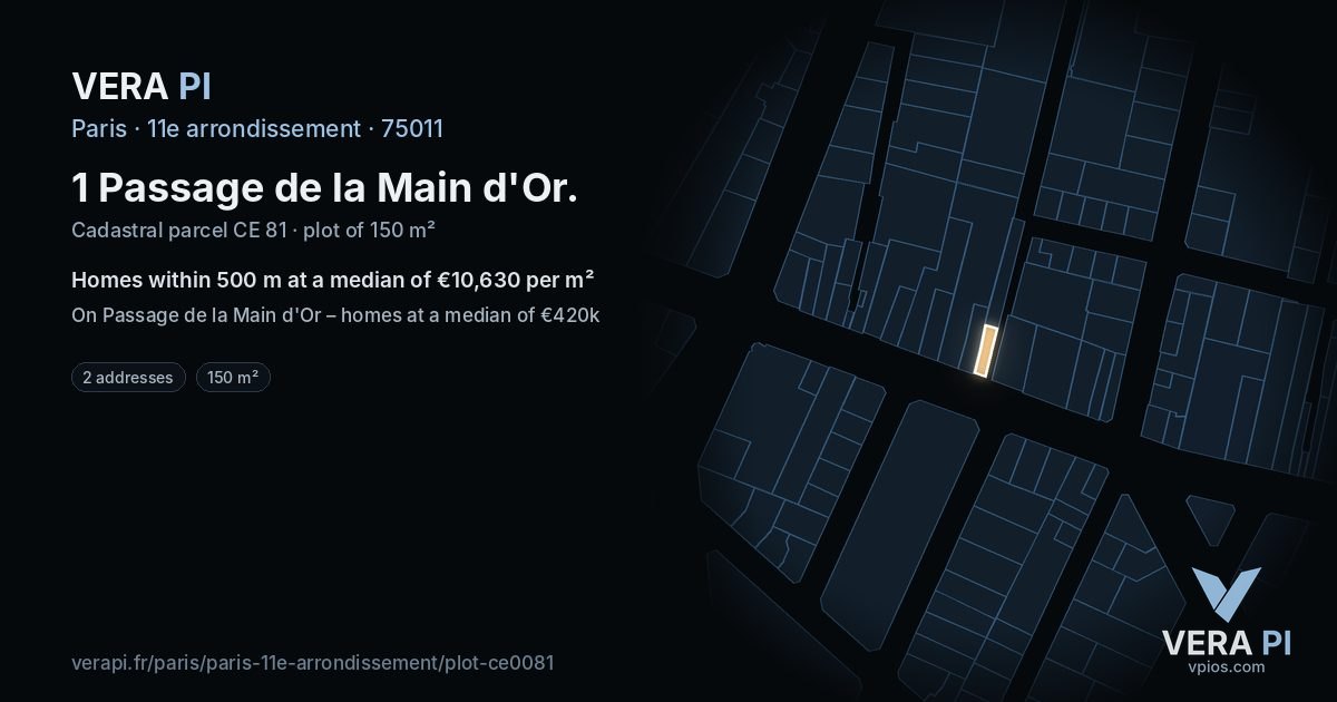 1 Passage de la Main d'Or, 11e arrondissement at night – the plot lit, the parcels around coloured by the prices near them