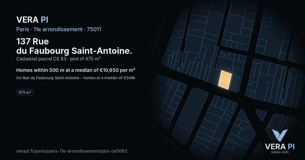 137 Rue du Faubourg Saint-Antoine, 11e arrondissement at night – the plot lit, the parcels around coloured by the prices near them