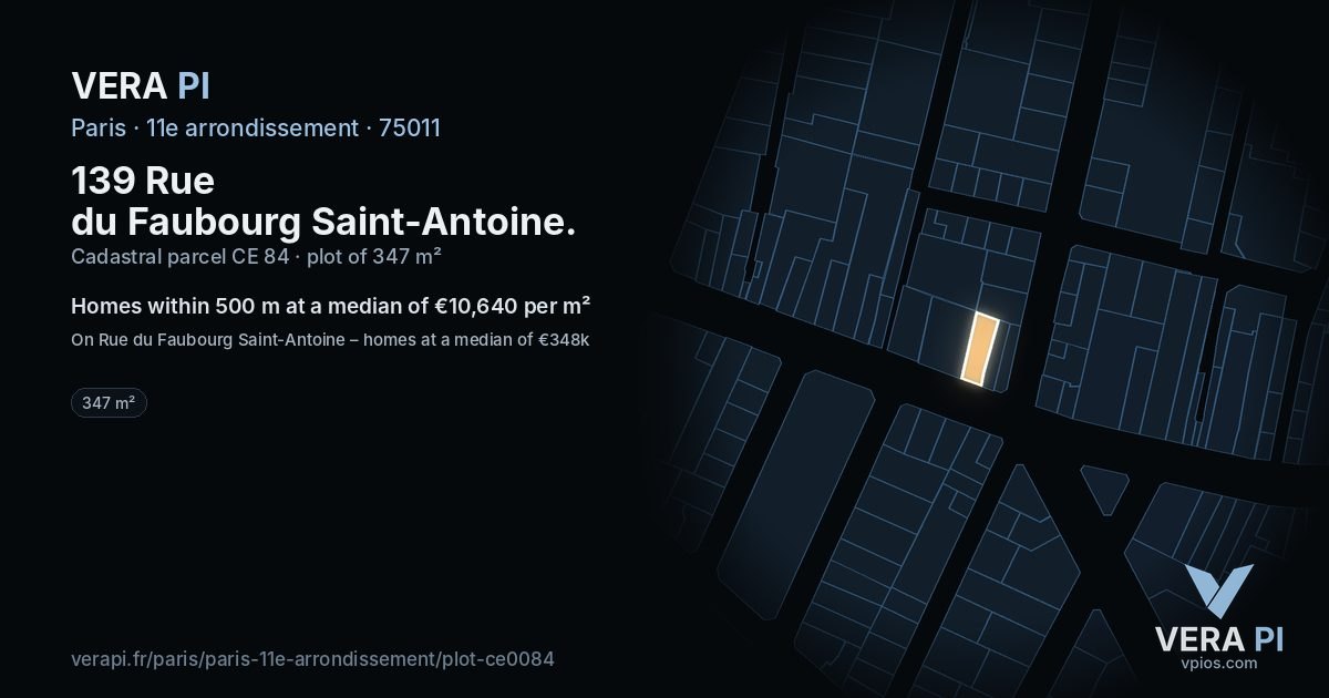 139 Rue du Faubourg Saint-Antoine, 11e arrondissement at night – the plot lit, the parcels around coloured by the prices near them
