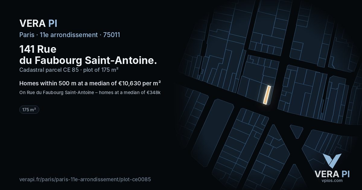 141 Rue du Faubourg Saint-Antoine, 11e arrondissement at night – the plot lit, the parcels around coloured by the prices near them