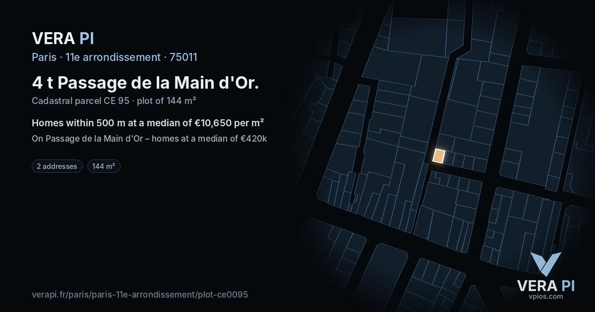 4 t Passage de la Main d'Or, 11e arrondissement at night – the plot lit, the parcels around coloured by the prices near them