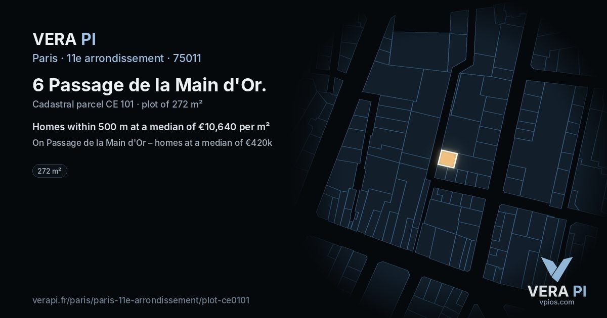 6 Passage de la Main d'Or, 11e arrondissement at night – the plot lit, the parcels around coloured by the prices near them