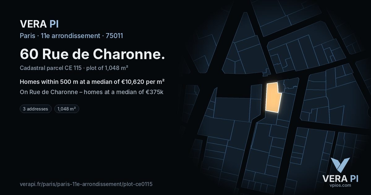 60 Rue de Charonne, 11e arrondissement at night – the plot lit, the parcels around coloured by the prices near them