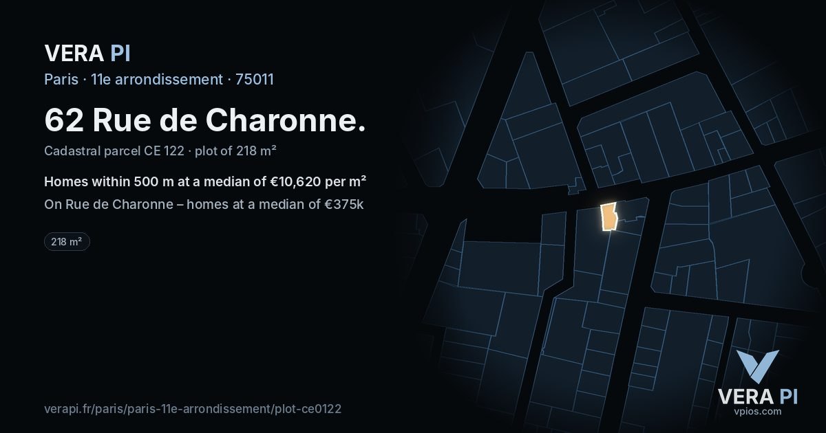 62 Rue de Charonne, 11e arrondissement at night – the plot lit, the parcels around coloured by the prices near them