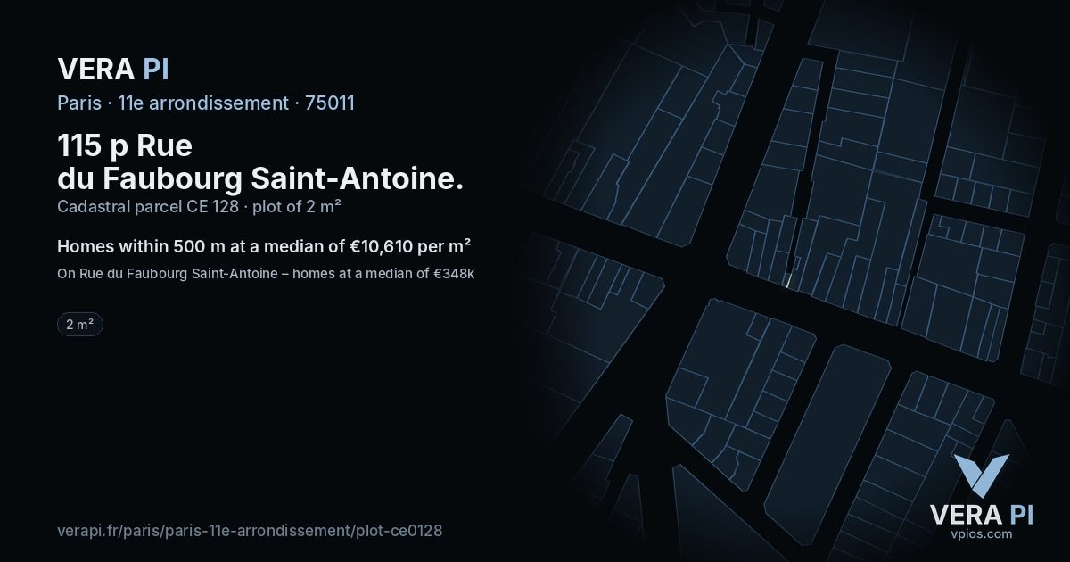 115 p Rue du Faubourg Saint-Antoine, 11e arrondissement at night – the plot lit, the parcels around coloured by the prices near them