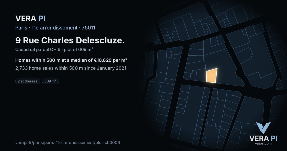 9 Rue Charles Delescluze, 11e arrondissement at night – the plot lit, the parcels around coloured by the prices near them