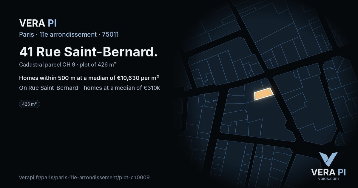 41 Rue Saint-Bernard, 11e arrondissement at night – the plot lit, the parcels around coloured by the prices near them
