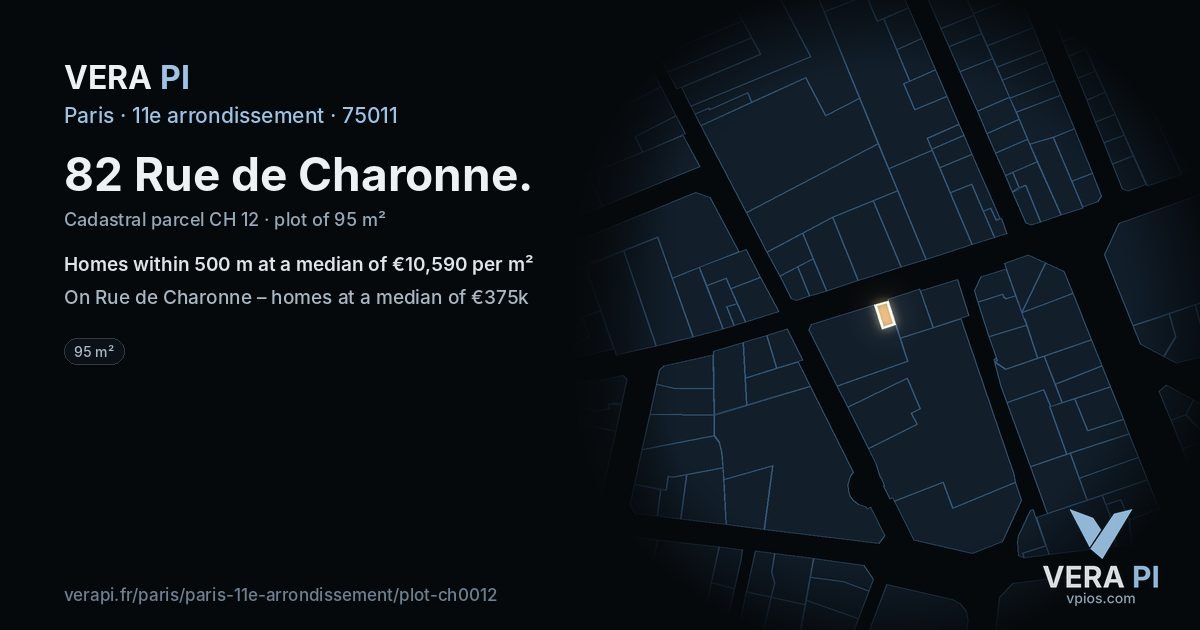 82 Rue de Charonne, 11e arrondissement at night – the plot lit, the parcels around coloured by the prices near them