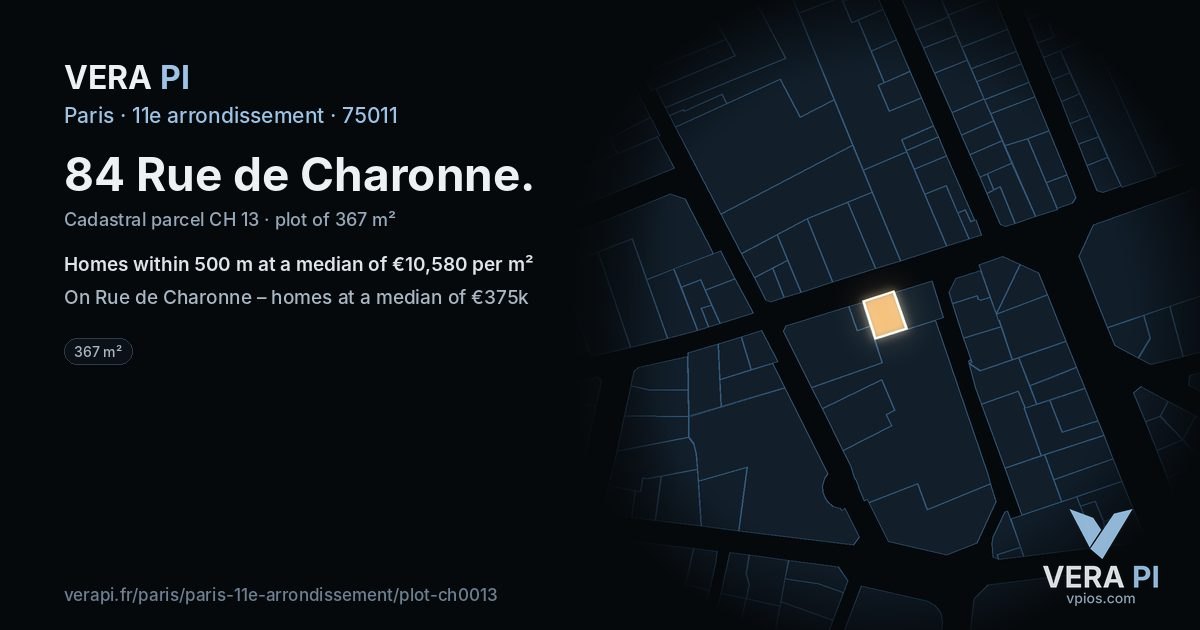 84 Rue de Charonne, 11e arrondissement at night – the plot lit, the parcels around coloured by the prices near them