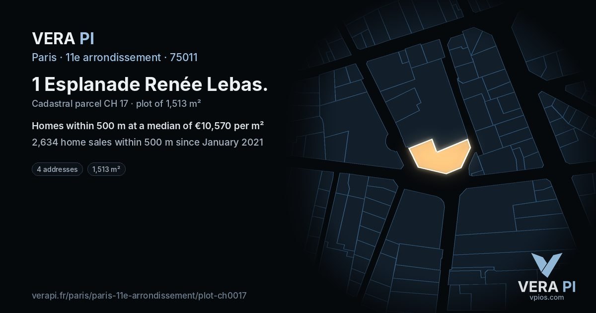1 Esplanade Renée Lebas, 11e arrondissement at night – the plot lit, the parcels around coloured by the prices near them