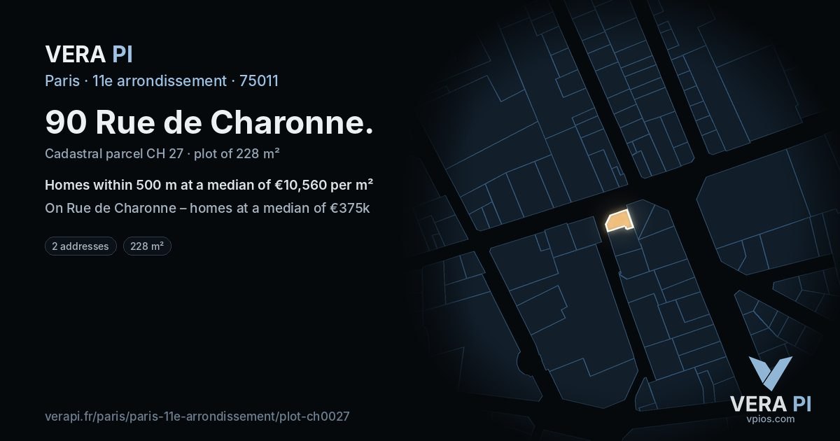 90 Rue de Charonne, 11e arrondissement at night – the plot lit, the parcels around coloured by the prices near them