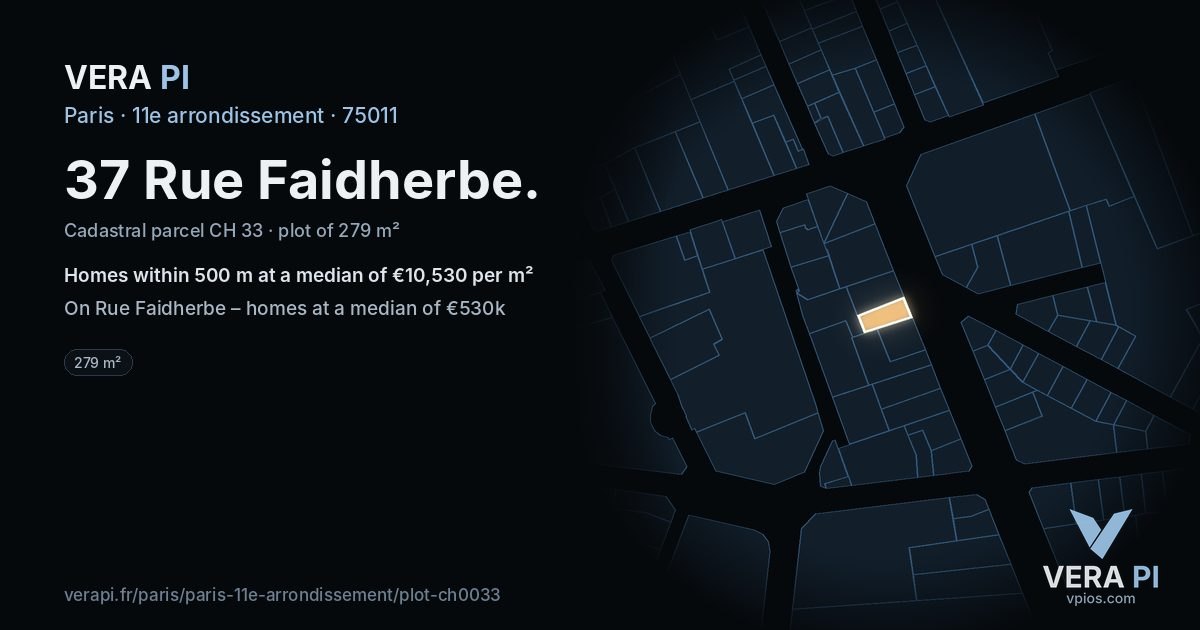 37 Rue Faidherbe, 11e arrondissement at night – the plot lit, the parcels around coloured by the prices near them
