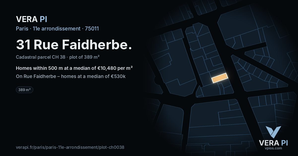 31 Rue Faidherbe, 11e arrondissement at night – the plot lit, the parcels around coloured by the prices near them