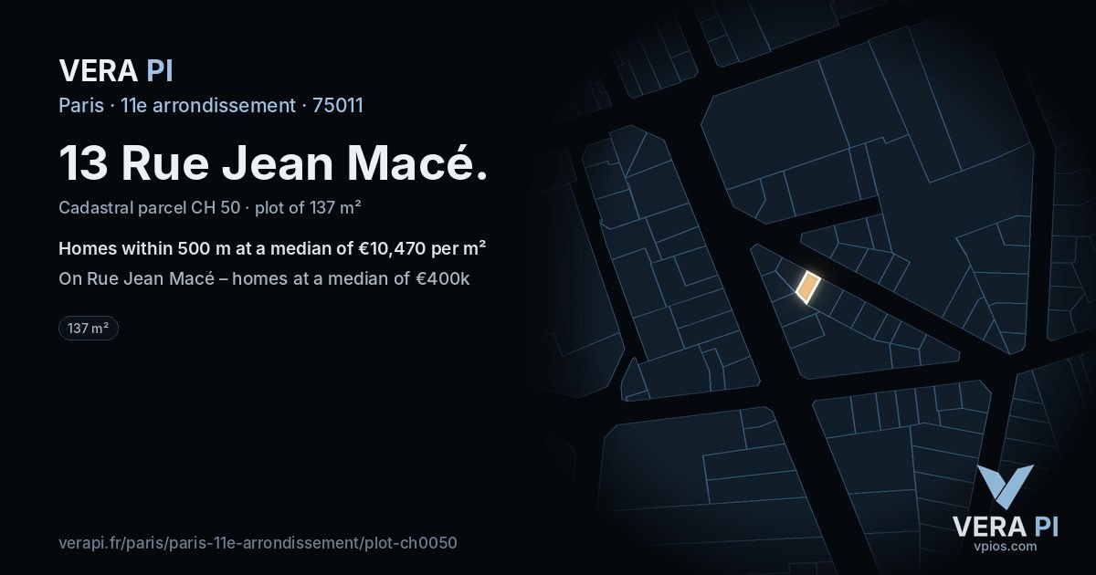 13 Rue Jean Macé, 11e arrondissement at night – the plot lit, the parcels around coloured by the prices near them