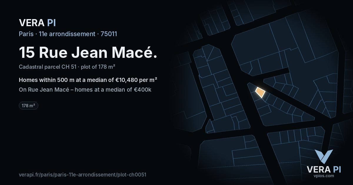 15 Rue Jean Macé, 11e arrondissement at night – the plot lit, the parcels around coloured by the prices near them