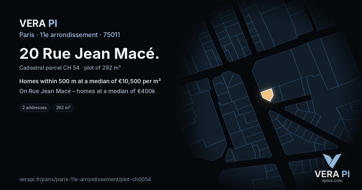 20 Rue Jean Macé, 11e arrondissement at night – the plot lit, the parcels around coloured by the prices near them