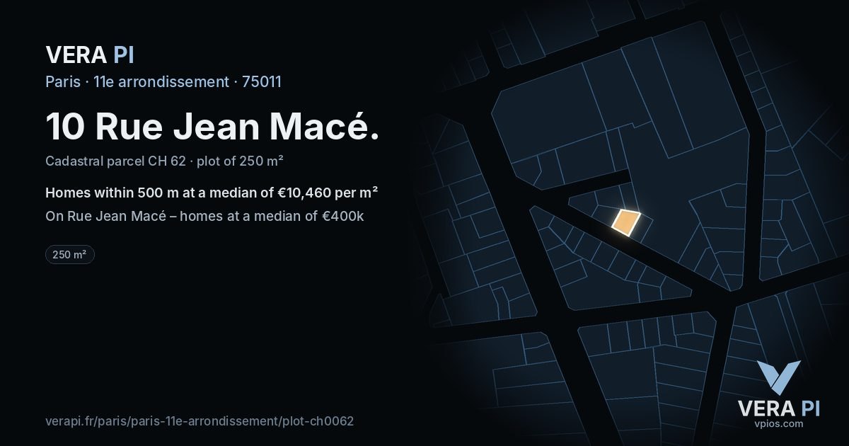 10 Rue Jean Macé, 11e arrondissement at night – the plot lit, the parcels around coloured by the prices near them