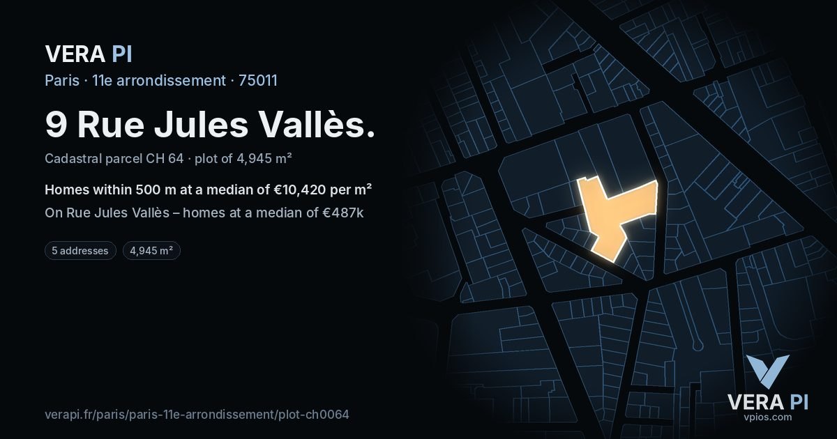 9 Rue Jules Vallès, 11e arrondissement at night – the plot lit, the parcels around coloured by the prices near them