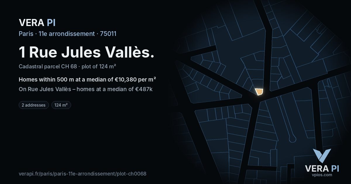 1 Rue Jules Vallès, 11e arrondissement at night – the plot lit, the parcels around coloured by the prices near them