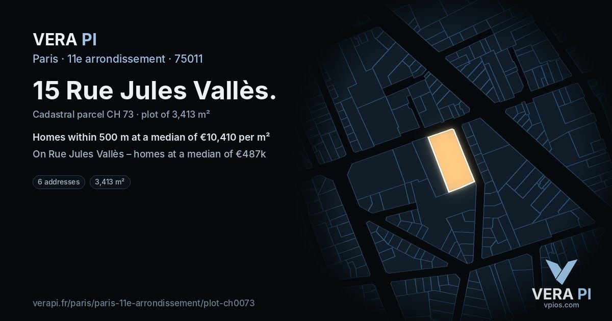 15 Rue Jules Vallès, 11e arrondissement at night – the plot lit, the parcels around coloured by the prices near them