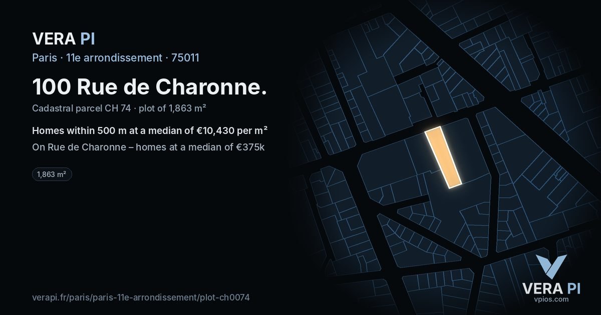 100 Rue de Charonne, 11e arrondissement at night – the plot lit, the parcels around coloured by the prices near them