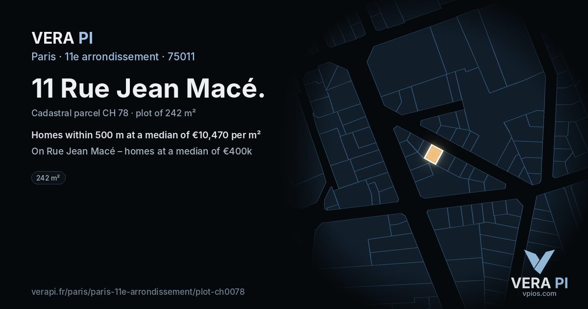 11 Rue Jean Macé, 11e arrondissement at night – the plot lit, the parcels around coloured by the prices near them