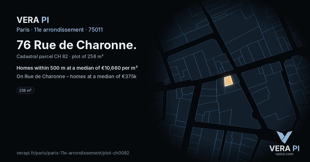 76 Rue de Charonne, 11e arrondissement at night – the plot lit, the parcels around coloured by the prices near them