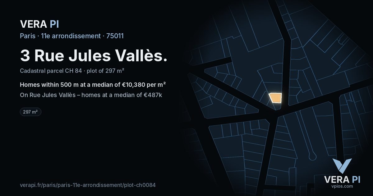 3 Rue Jules Vallès, 11e arrondissement at night – the plot lit, the parcels around coloured by the prices near them