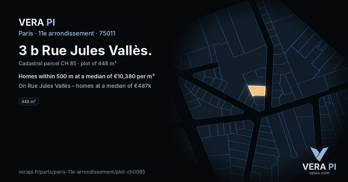 3 b Rue Jules Vallès, 11e arrondissement at night – the plot lit, the parcels around coloured by the prices near them