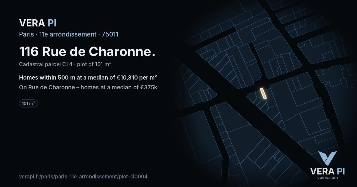 116 Rue de Charonne, 11e arrondissement at night – the plot lit, the parcels around coloured by the prices near them