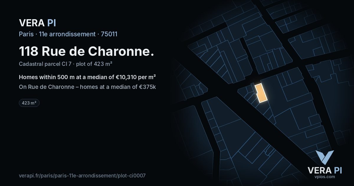 118 Rue de Charonne, 11e arrondissement at night – the plot lit, the parcels around coloured by the prices near them