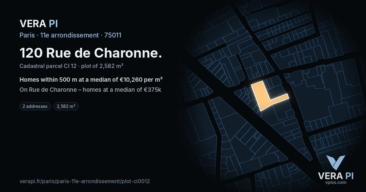 120 Rue de Charonne, 11e arrondissement at night – the plot lit, the parcels around coloured by the prices near them