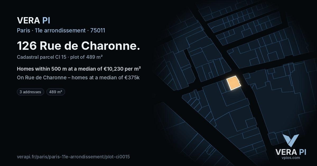 126 Rue de Charonne, 11e arrondissement at night – the plot lit, the parcels around coloured by the prices near them
