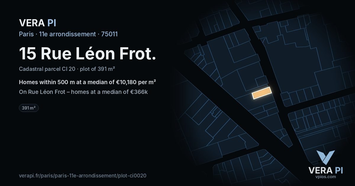 15 Rue Léon Frot, 11e arrondissement at night – the plot lit, the parcels around coloured by the prices near them