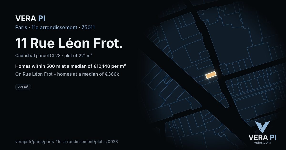 11 Rue Léon Frot, 11e arrondissement at night – the plot lit, the parcels around coloured by the prices near them