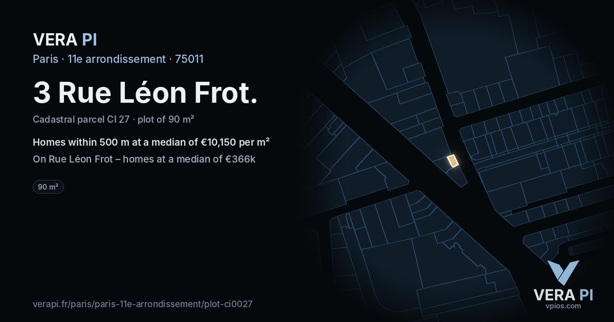 3 Rue Léon Frot, 11e arrondissement at night – the plot lit, the parcels around coloured by the prices near them