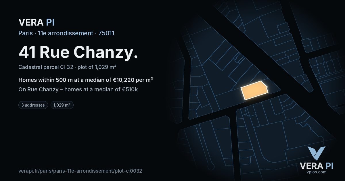 41 Rue Chanzy, 11e arrondissement at night – the plot lit, the parcels around coloured by the prices near them