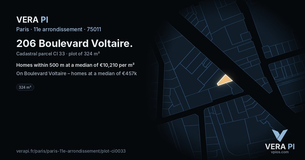 206 Boulevard Voltaire, 11e arrondissement at night – the plot lit, the parcels around coloured by the prices near them