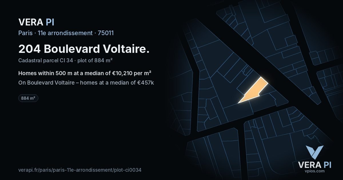 204 Boulevard Voltaire, 11e arrondissement at night – the plot lit, the parcels around coloured by the prices near them