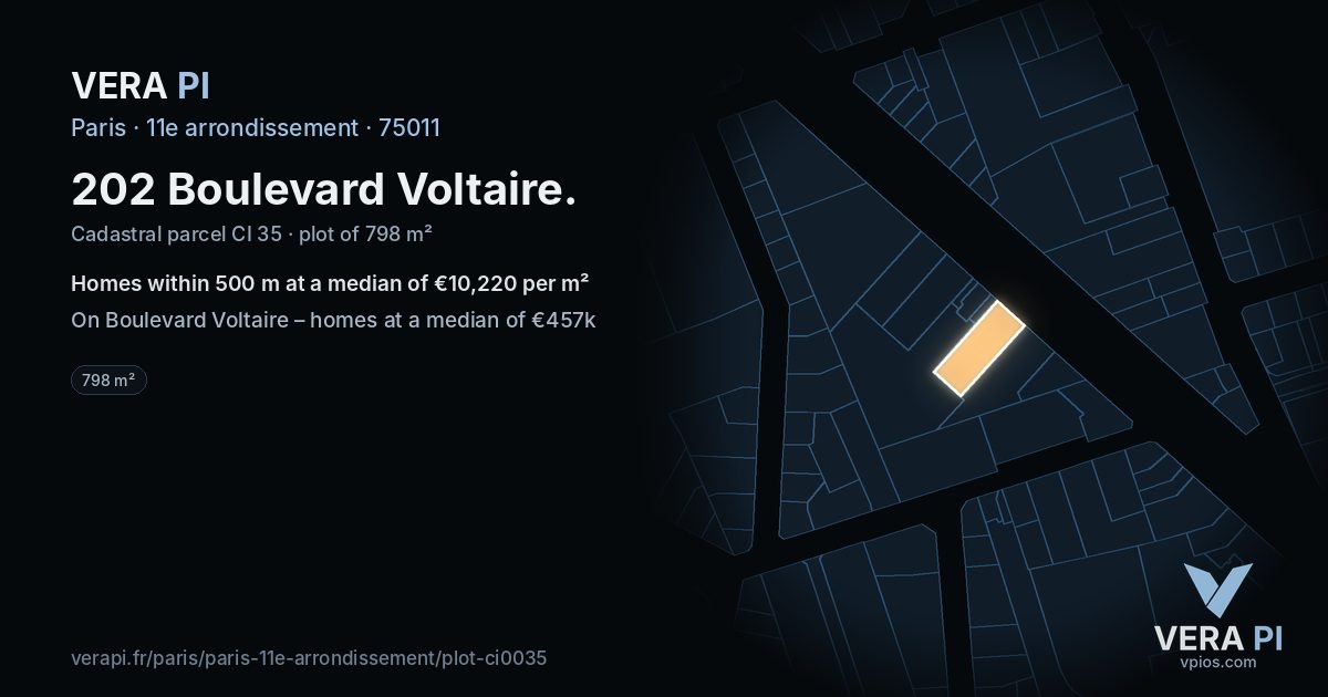 202 Boulevard Voltaire, 11e arrondissement at night – the plot lit, the parcels around coloured by the prices near them