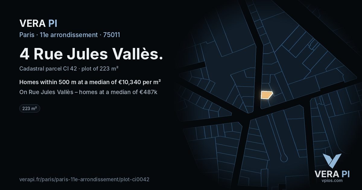 4 Rue Jules Vallès, 11e arrondissement at night – the plot lit, the parcels around coloured by the prices near them
