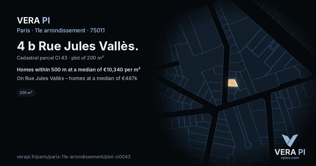 4 b Rue Jules Vallès, 11e arrondissement at night – the plot lit, the parcels around coloured by the prices near them
