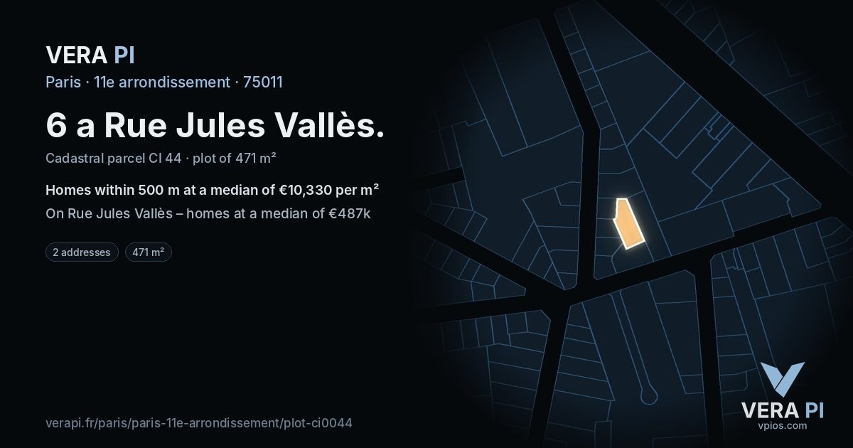 6 a Rue Jules Vallès, 11e arrondissement at night – the plot lit, the parcels around coloured by the prices near them