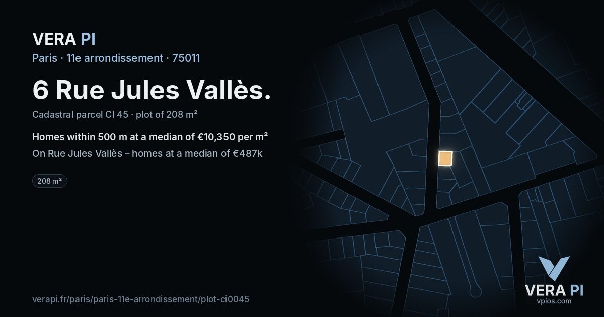6 Rue Jules Vallès, 11e arrondissement at night – the plot lit, the parcels around coloured by the prices near them